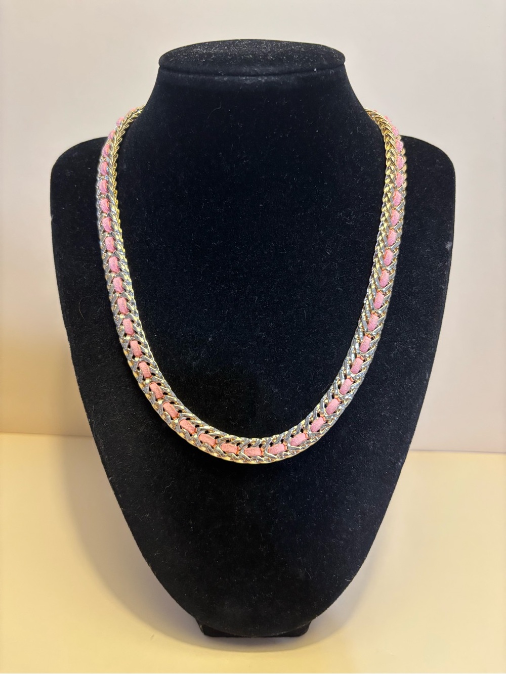 RJ Graziano Gold-Tone Pink Woven Chain Necklace 18”+3”